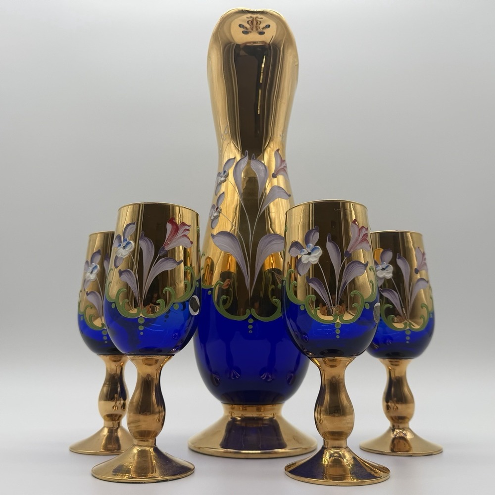 Murano 24K Gold Trimmed Amethyst Glass Decanter Set 4Pieces